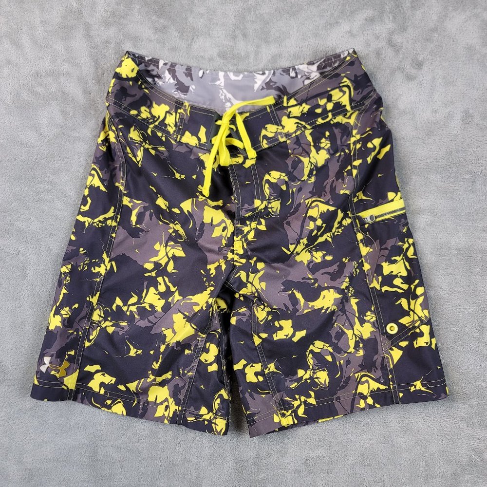Under Armour Mens Board Shorts Yellow Black Gray Unlined Camo Lace